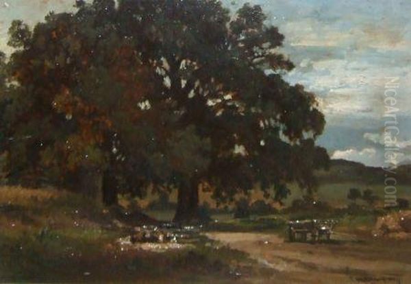 Wooded Landscape With Cart Oil Painting by Fritz Halberg-Krauss