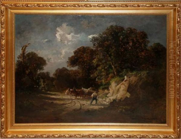 Horseand Wagon Working On Side Of The Road Oil Painting by Fritz Halberg-Krauss