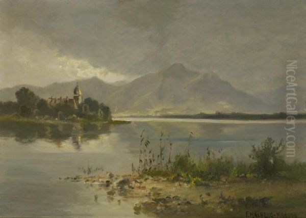 Blick Auf Die Fraueninsel. Oil Painting by Fritz Halberg-Krauss