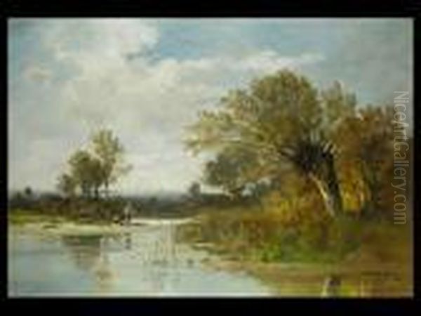 Angler Am Fluss Oil Painting by Fritz Halberg-Krauss