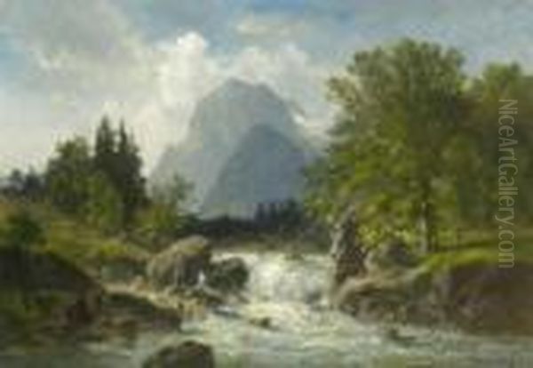 Gebirgsfluss. Oil Painting by Fritz Halberg-Krauss