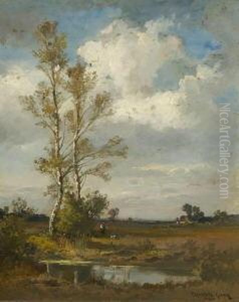 Moorlandschaft Mit
 Birken. Oil Painting by Fritz Halberg-Krauss