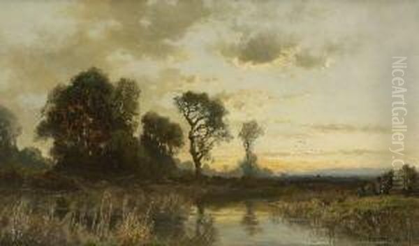 Moorlandschaft Im
 Abendlicht. Oil Painting by Fritz Halberg-Krauss