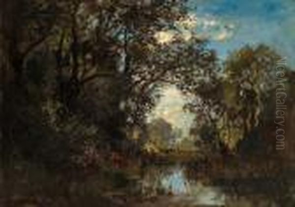 Summer Evening On A Forest Pond Oil Painting by Fritz Halberg-Krauss