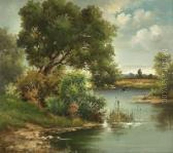 Baume Am Seeufer. Oil Painting by Fritz Halberg-Krauss