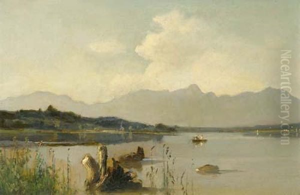 Morgenstimmung Am Simmsee (krottenmuhl). Oil Painting by Fritz Halberg-Krauss