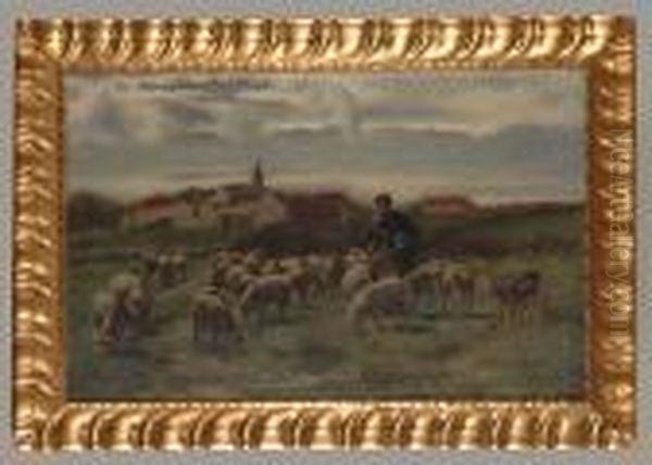 Pasterz Z Owcami Oil Painting by Fritz Halberg-Krauss