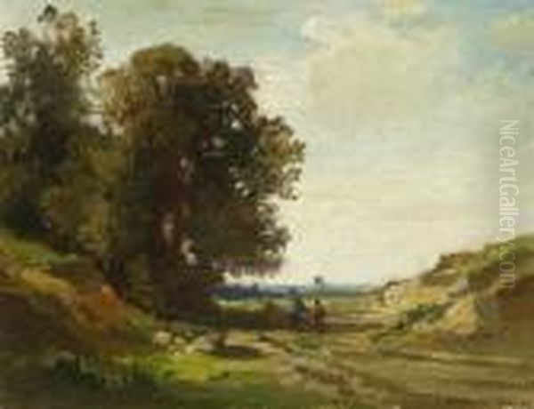 Baumlandschaft Mit
 Wanderern. Oil Painting by Fritz Halberg-Krauss