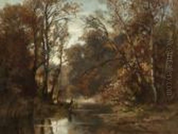 Bachlauf Im Herbstwald. Oil Painting by Fritz Halberg-Krauss