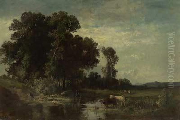 Moorlandschaft Mit Weidenden Kuhen Oil Painting by Fritz Halberg-Krauss