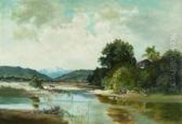 An Der Isar Bei Bad Tolz. Oil Painting by Fritz Halberg-Krauss