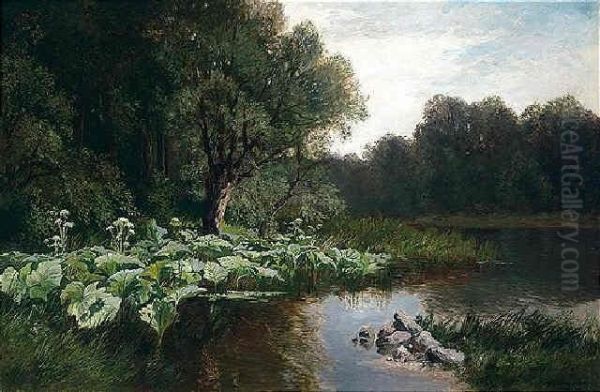 Flusslandschaft Oil Painting by Fritz Halberg-Krauss