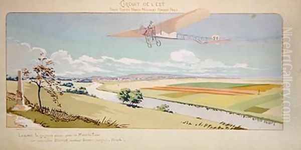 Comte Charles de Lambert in a Bleriot Monoplane flies the West Circuit Oil Painting by Marguerite (Gamy) Montaut