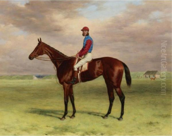 The Rev. John William King's (mr. Launde's) Bay Filly Agility Withjockey Up At Newmarket Oil Painting by Harry Hall