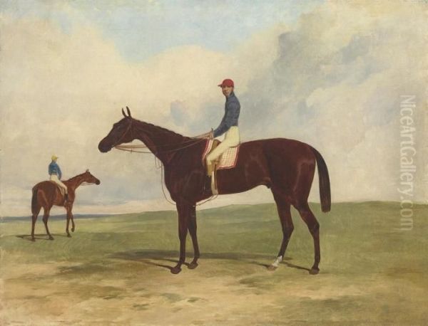 Mr John Gully's Andover, Alfred Day Up, Winner Of The 1854derby Oil Painting by Harry Hall