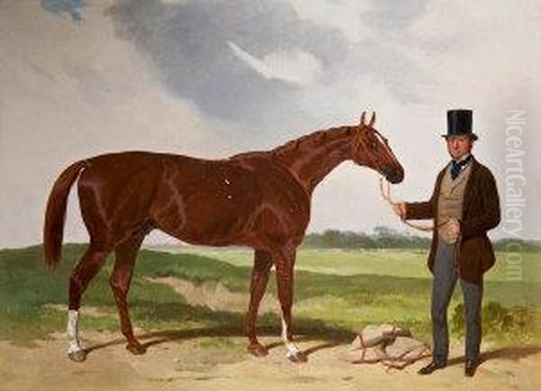 Racehorse With Trainer Oil Painting by Harry Hall