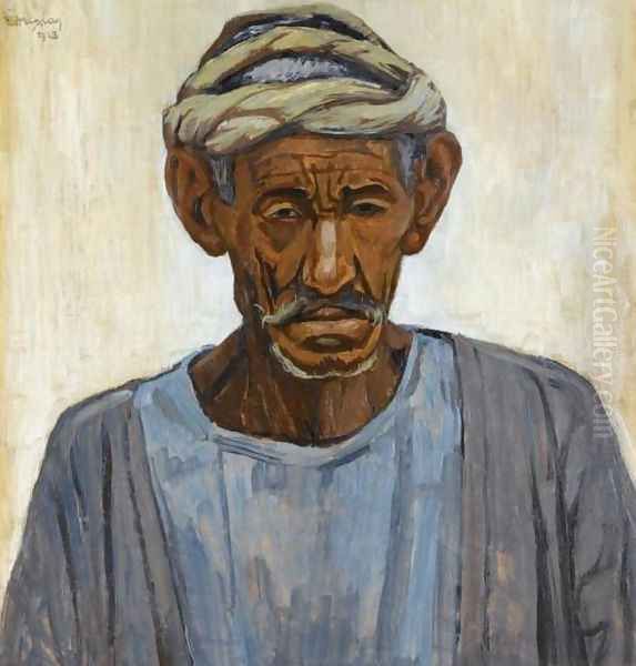 Portrait of an Egyptian Oil Painting by Konstantinos Maleas