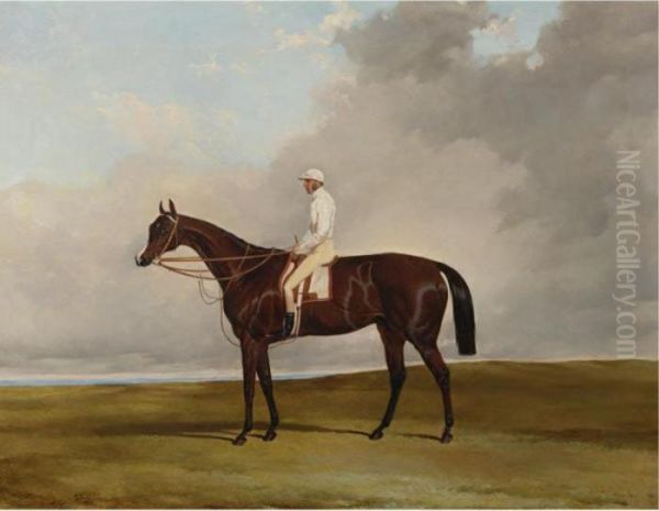 Attila Winner Of The Derby Stakes At Epsom In 1842 On Newmarket Heath With W. Scott Up Oil Painting by Harry Hall