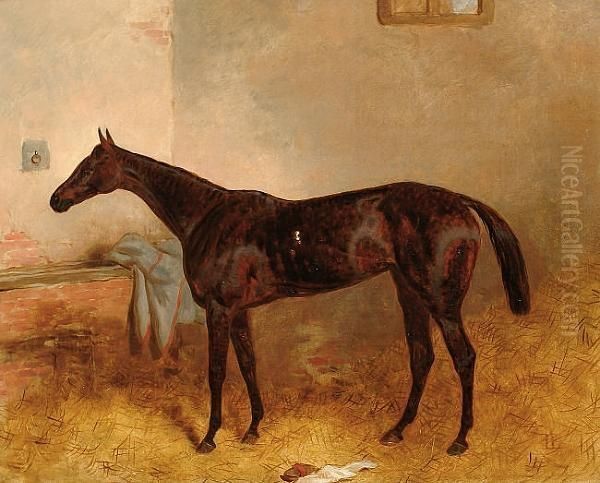 A Bay Mare In A Stable. Oil Painting by Harry Hall