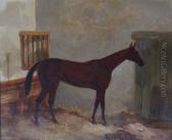 Bay Hunter In A Stable Oil Painting by Harry Hall