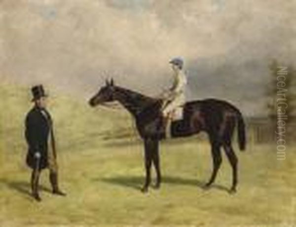 Bacchus, With Jockey Up, And His Trainer Captain Jamesmachell Oil Painting by Harry Hall