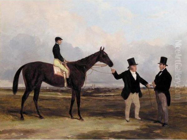 Mr. Martinson's Nancy With Job Marson, Jr. Up And The Trainer Job Marson, Sr. Oil Painting by Harry Hall