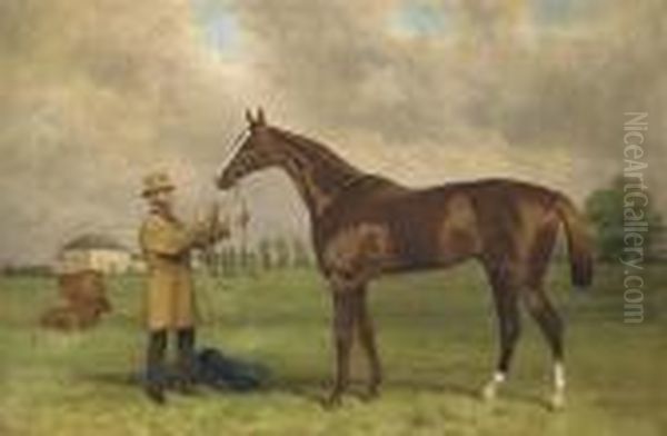 Prince Charlie, Held By His Jockey Oil Painting by Harry Hall