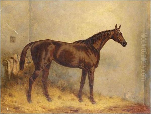 ````apology', A Liver Chestnut Racehorse In A Stable At Ashby Oil Painting by Harry Hall