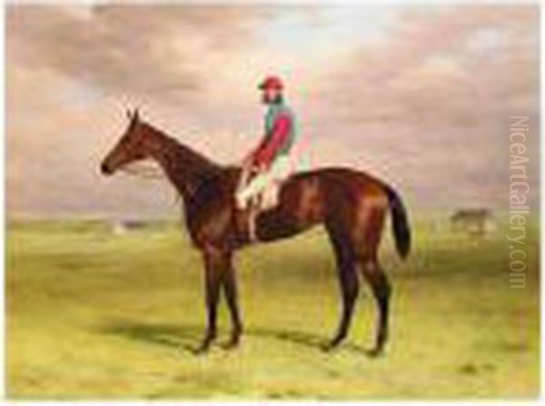 ````agility' With Jockey Up At Newmarket, By The Rubbing Down House Oil Painting by Harry Hall