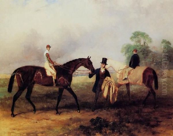 Mr. F. L. Popham's Wild Dayrell With Robert Sherwood Up And Mr. Rickaby, His Trainer Oil Painting by Harry Hall