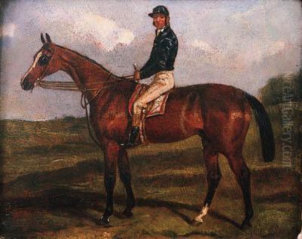 Portrait Of The Racehorse West Australian With Frank Butlerup Oil Painting by Harry Hall