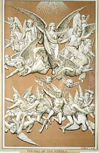 The Fall of the Rebel Angels cartoon from St Stephens Review satirising the defeat of Gladstones Home Rule Bill 1886 Oil Painting by Tom Merry