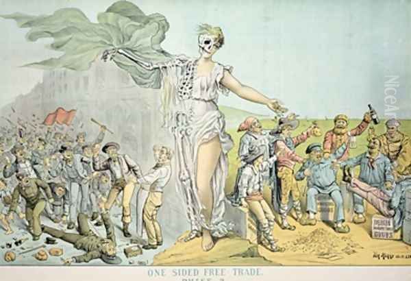 One Sided Free Trade anti-Free Trade cartoon 1886 Oil Painting by Tom Merry