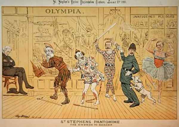 St Stephens Pantomime from St Stephens Review Presentation Cartoon 1 January 1887 Oil Painting by Tom Merry