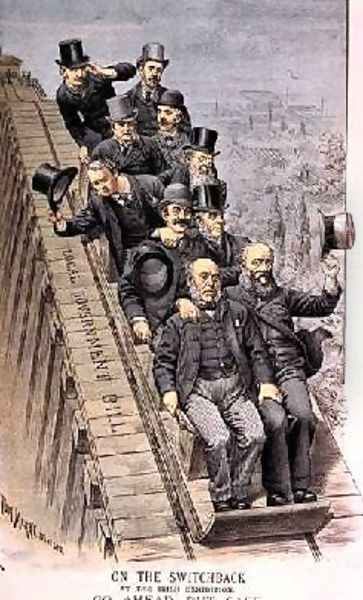 On the Switchback At the Irish Exhibition Go Ahead but Safe from St Stephens Review Presentation Cartoon 16 June 1888 Oil Painting by Tom Merry