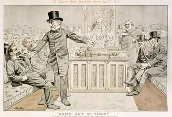 Come Out of That Mr Gladstone Returns from the Country and Finds his Seat Occupied from St Stephens Review Presentation Cartoon 7 August 1886 Oil Painting by Tom Merry