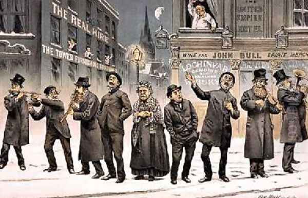 The Waits and May They Continue to Wait from St Stephens Review Presentation Cartoon 25 December 1886 Oil Painting by Tom Merry