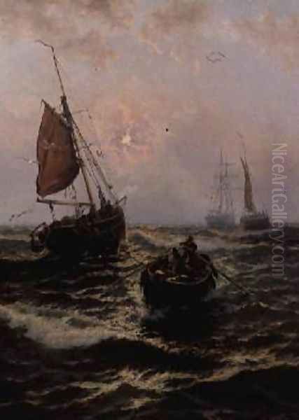 Fishing Boat in Distress Oil Painting by Thomas Rose Miles