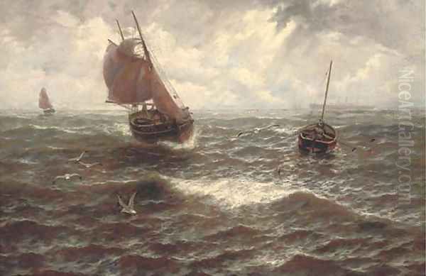 Off Great Yarmouth Harbour Oil Painting by Thomas Rose Miles