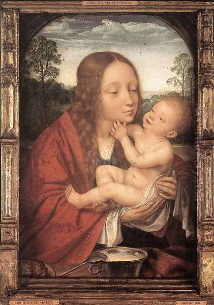 Virgin and Child in a Landscape Oil Painting by Workshop of Quentin Massys