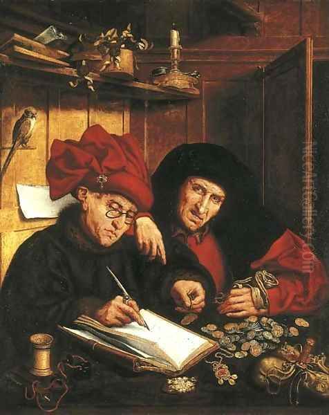 A banker and his client Oil Painting by Workshop of Quentin Massys