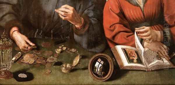 The Moneylender and his Wife (detail) Oil Painting by Workshop of Quentin Massys