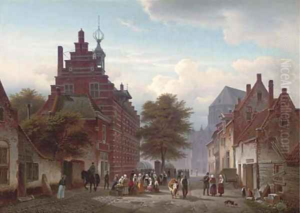 Market day, Naarden Oil Painting by Hermann Meyerheim