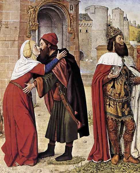 Meeting at the Golden Gate c. 1488 Oil Painting by Master of Moulins (Jean Hey)