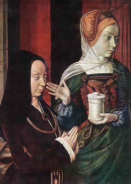 Mary Magdalen and a Donator 1498-1500 Oil Painting by Master of Moulins (Jean Hey)