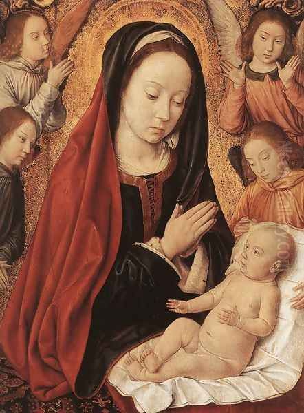 Madonna and Child Adored by Angels c. 1490 Oil Painting by Master of Moulins (Jean Hey)