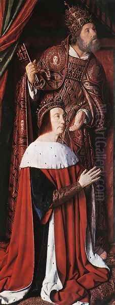 Pierre de Bourbon and his Patron Saint 1498-99 Oil Painting by Master of Moulins (Jean Hey)