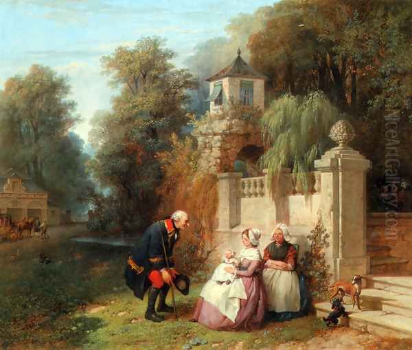 Receiving her First Visitor Oil Painting by Jean-Baptiste Madou