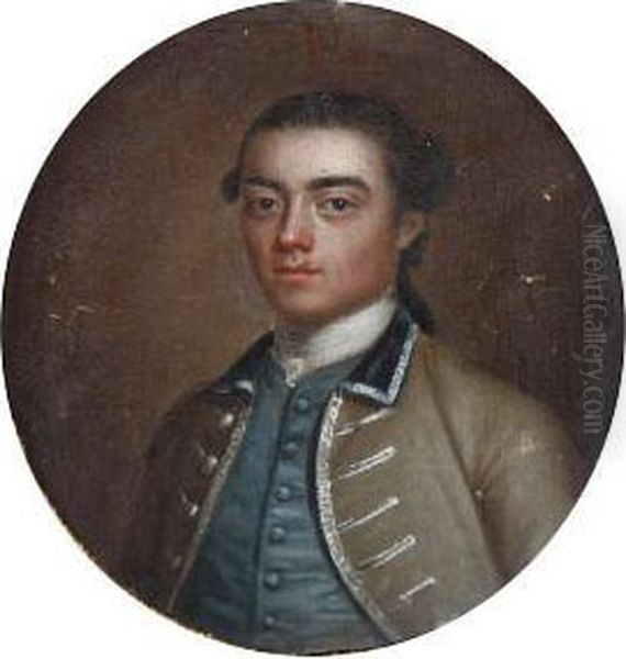 A Portrait Of A Gentleman Wearing Grey Jacketand Blue Waistcoat Oil Painting by Hugh Douglas Hamilton