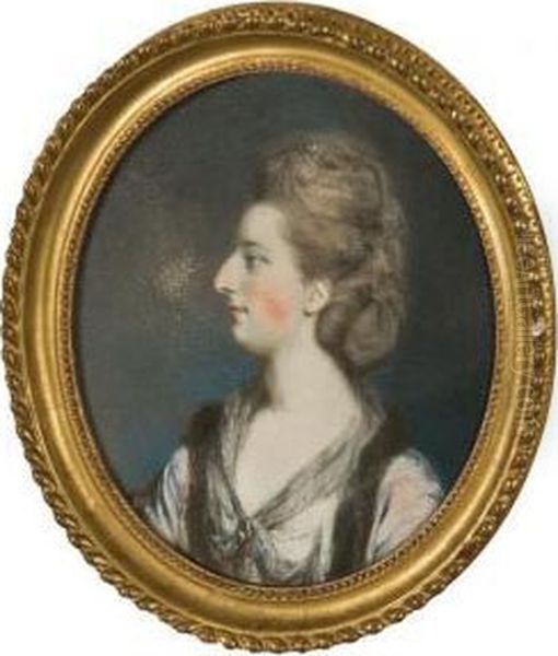 Portrait Of Lady Said To Be Frances Leslie In A White And Blue Dress Oil Painting by Hugh Douglas Hamilton